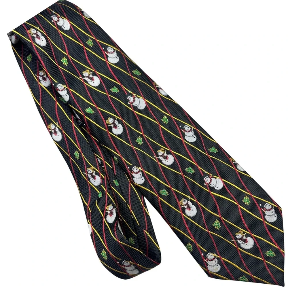Holiday Traditions All Silk Hand Made Snowman Holly Christmas Necktie‎